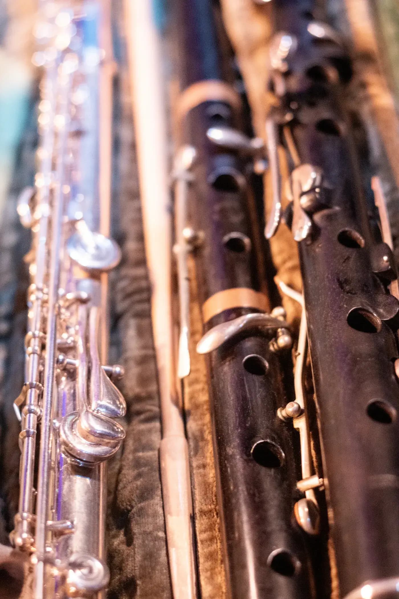 Flûtes traversières alignées avant le concert